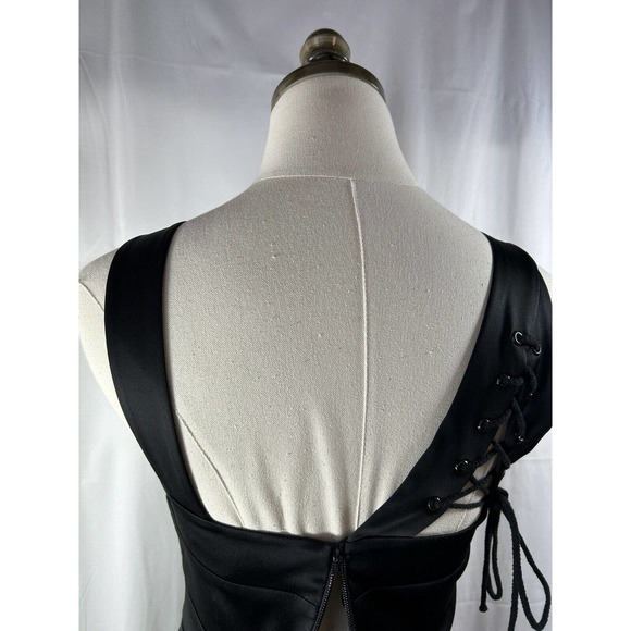Women BCBG MAXAZRIA Rare Sexy Peplum Lace Up Black Dress New $298 Size 4 - Picture 5 of 9